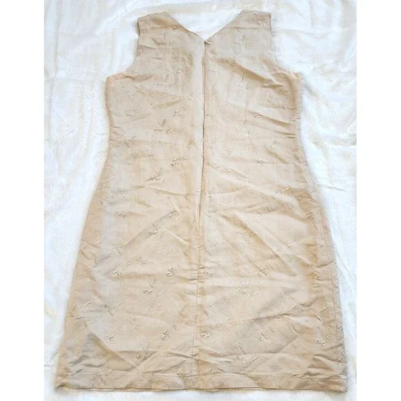 Sherry Taylor Beige Floral Embroidered Sheath Dress – Sleeveless, Size Large - Picture 2 of 8